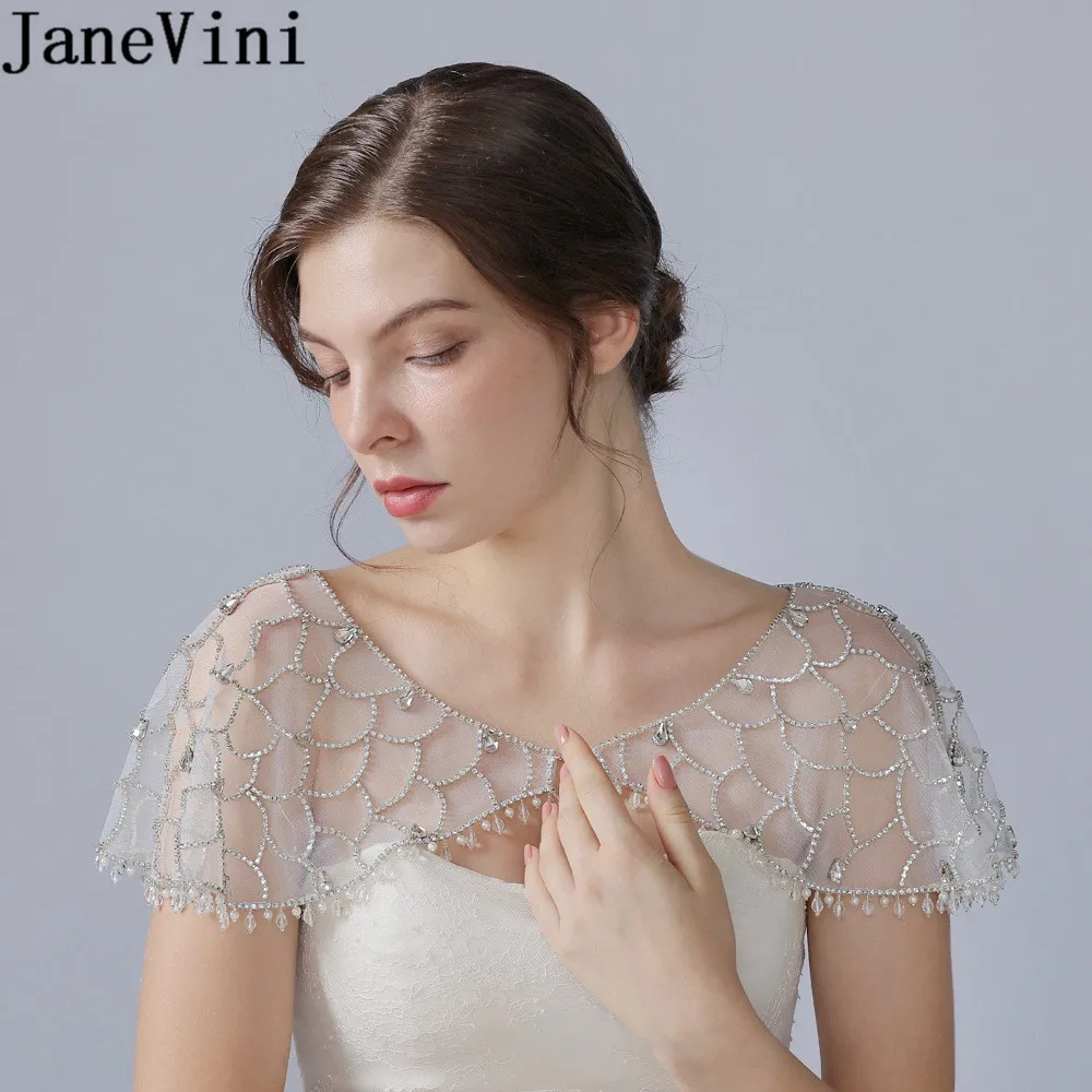 JaneVini Pearls Rhinestone Bridal Necklace Shoulder Chain Sheer Wedding Wrap Crystal Boho Women Pageant Prom Shoulder Jewelry