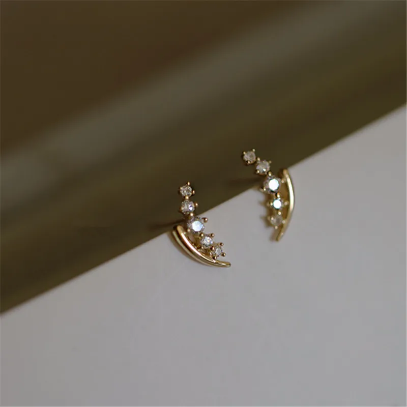 Korea Exquisite Gradient Curved Shiny Zircon Wheat Stud Earring for Women 925 Sterling Silver Plating 14K Gold Jewelry