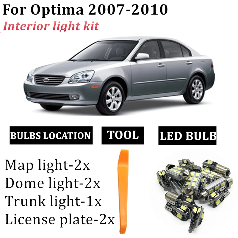 

9x Canbus LED Car Reading Light Interior Kit Fit For 2007 2008 2009 2010 Kia Optima Map dome Trunk License Lamp accessories