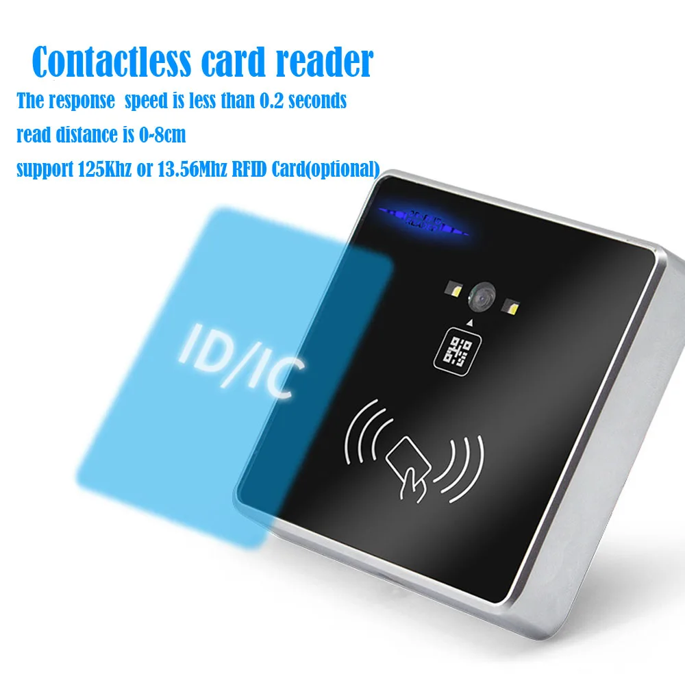 Lettore di codici a barre QR DC12V ID RFID IC lettore di schede di controllo accessi Wiegand interfaccia TTL RS232 RS485