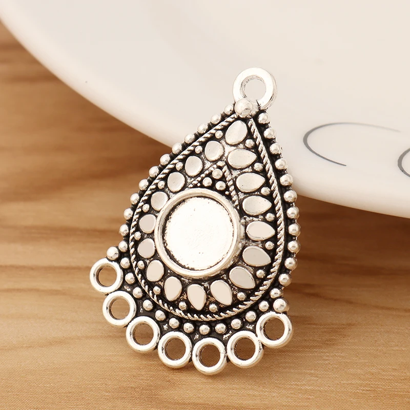 

10 Pieces Tibetan Silver Waterdrop Earring Chandelier Connector Charms Pendant Blank 8mm Round Cabochon Setting Jewellery Making