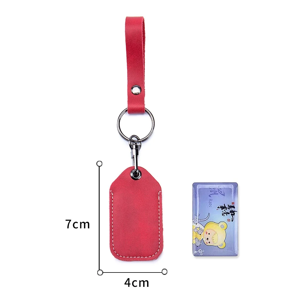 A2731 Cow Leather Small Keychain Control Doorlock Access Holder Key Ring Tags ID Card Bag Case