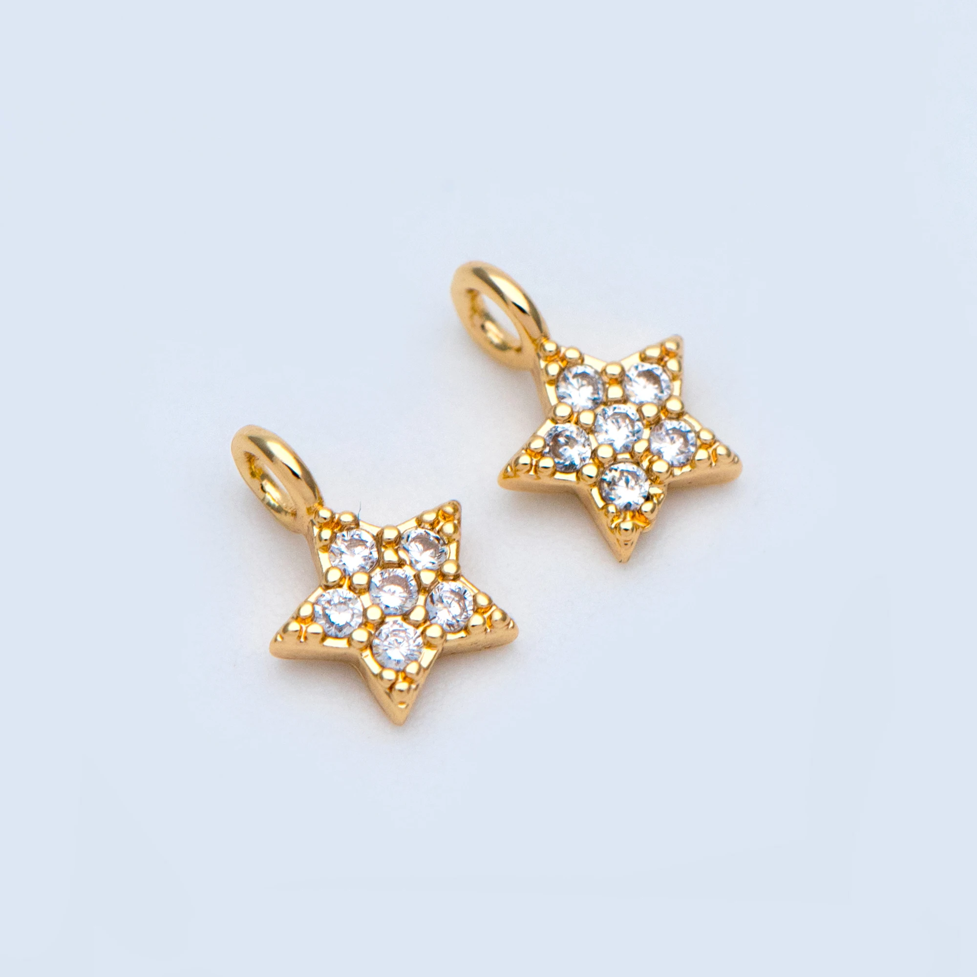 

10pcs CZ Paved Star Charm Pendants 8x6mm, Real Gold Plated Brass, Color Not Easily Tarnish (GB-881)