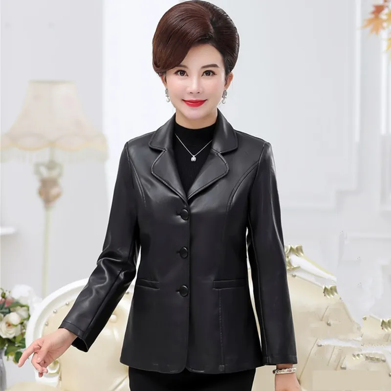 UHYTGF Autumn winter leather jacket women Mid-length female short 6XL Big size coat quality leather jacket veste cuir femme 322