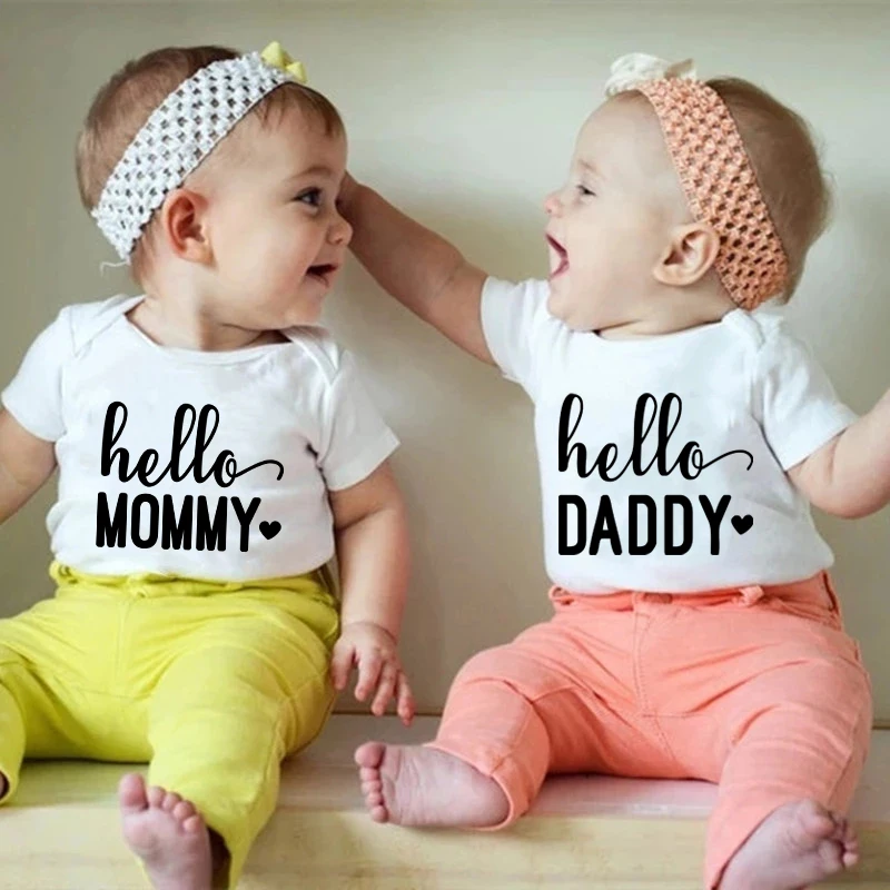 Pregnancy Announcement Hello Daddy Mommy Baby Romper Newborn Baby Boys Girls Clothes Infant Baby Jumpsuit Casual Twins Onesies