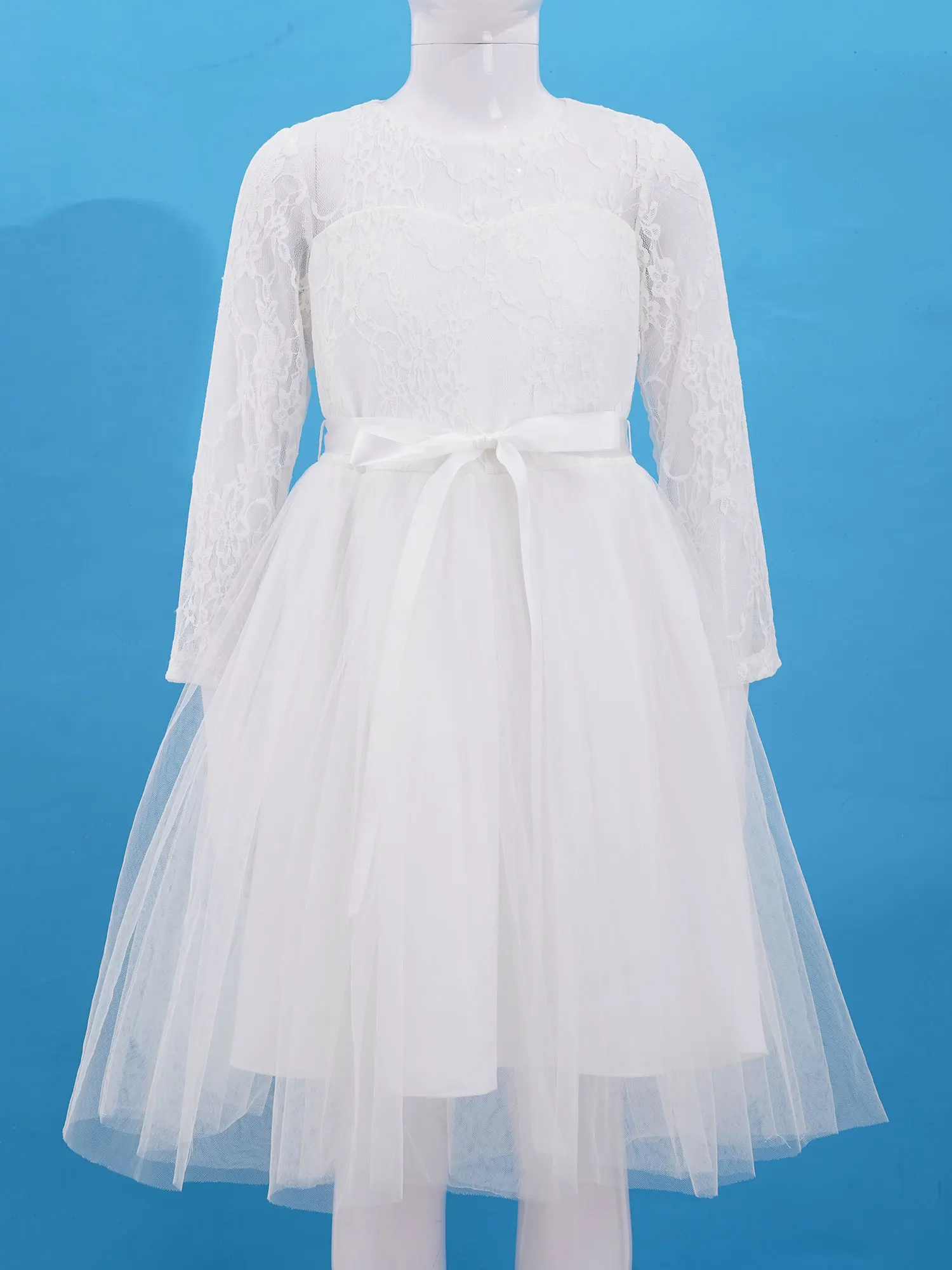 Girls Party Dress Elegant Long Sleeve Lace Flower Girls Dress First Communion Dress for Girls Pageant Wedding Gown Kids Dresses