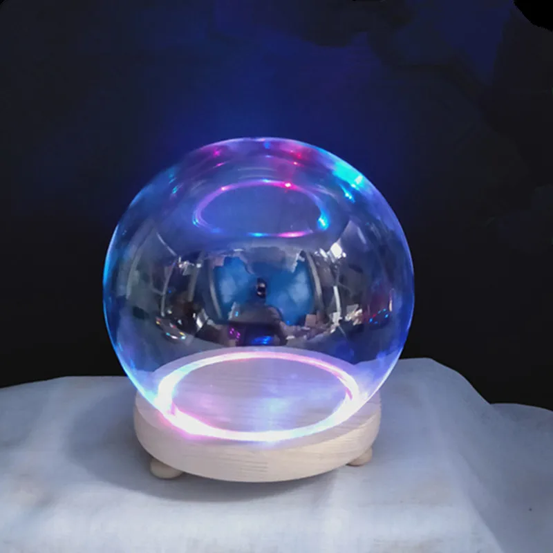

FS 2sets/pack Different Size Round Glass Dome Decoration Luminous Log Base Transparent Cover Wedding Souvenir Gift