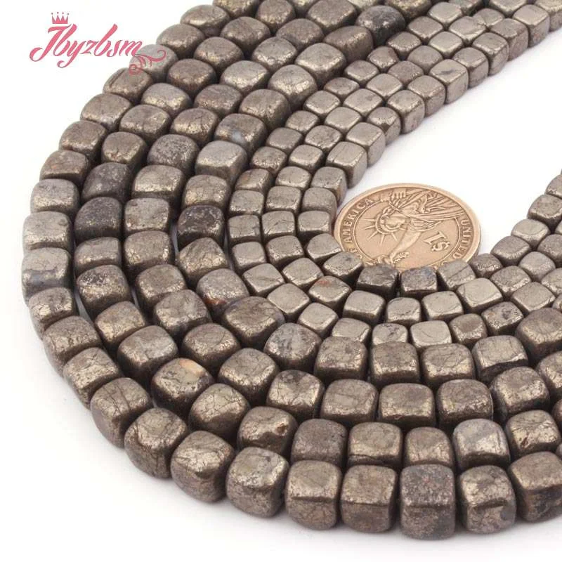 6-7,7-8mm Rectangle Pyrite Silvers Gray Loose Beads Natural Stone Beads For DIY Necklace Bracelets Woman Jewelry Making Str 15\