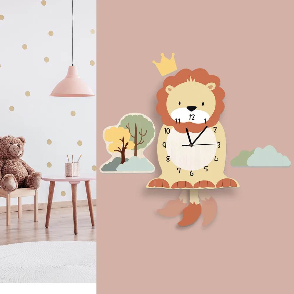 Penguin Flamingo Lion Aniamls Wall Clocks Home Decor Hanging Bedroom Swing Table Silent QuartzChildren Room Cartoon Wall Clock