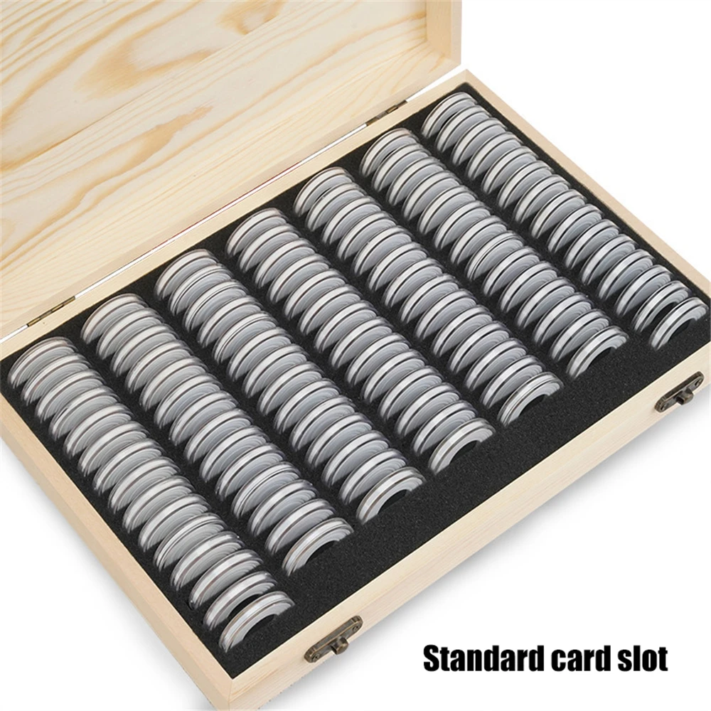 100 Slots Coin Storage Box Adjustable Antioxidative Wooden Commemorative Coin Collection Case Container With Adjustment Pad