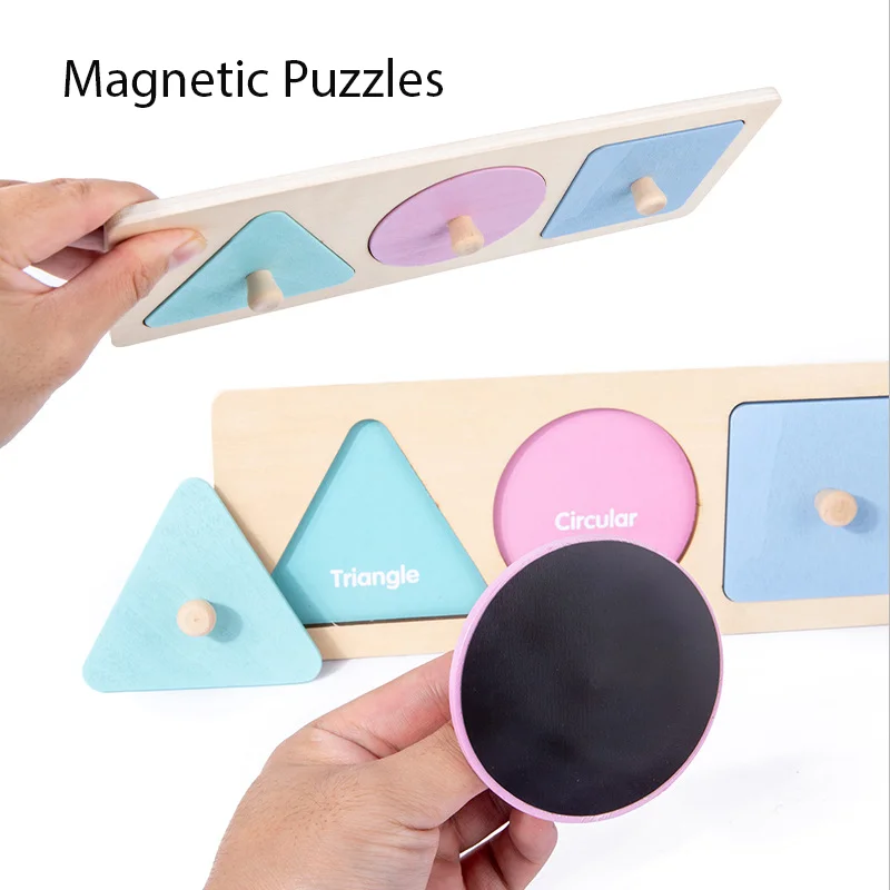 Wooden Macarons Peg Puzzle Game Geometry Magnetic Toys Baby Montessori Educational Toy Shape Matching Puzzle for Kids Christmas