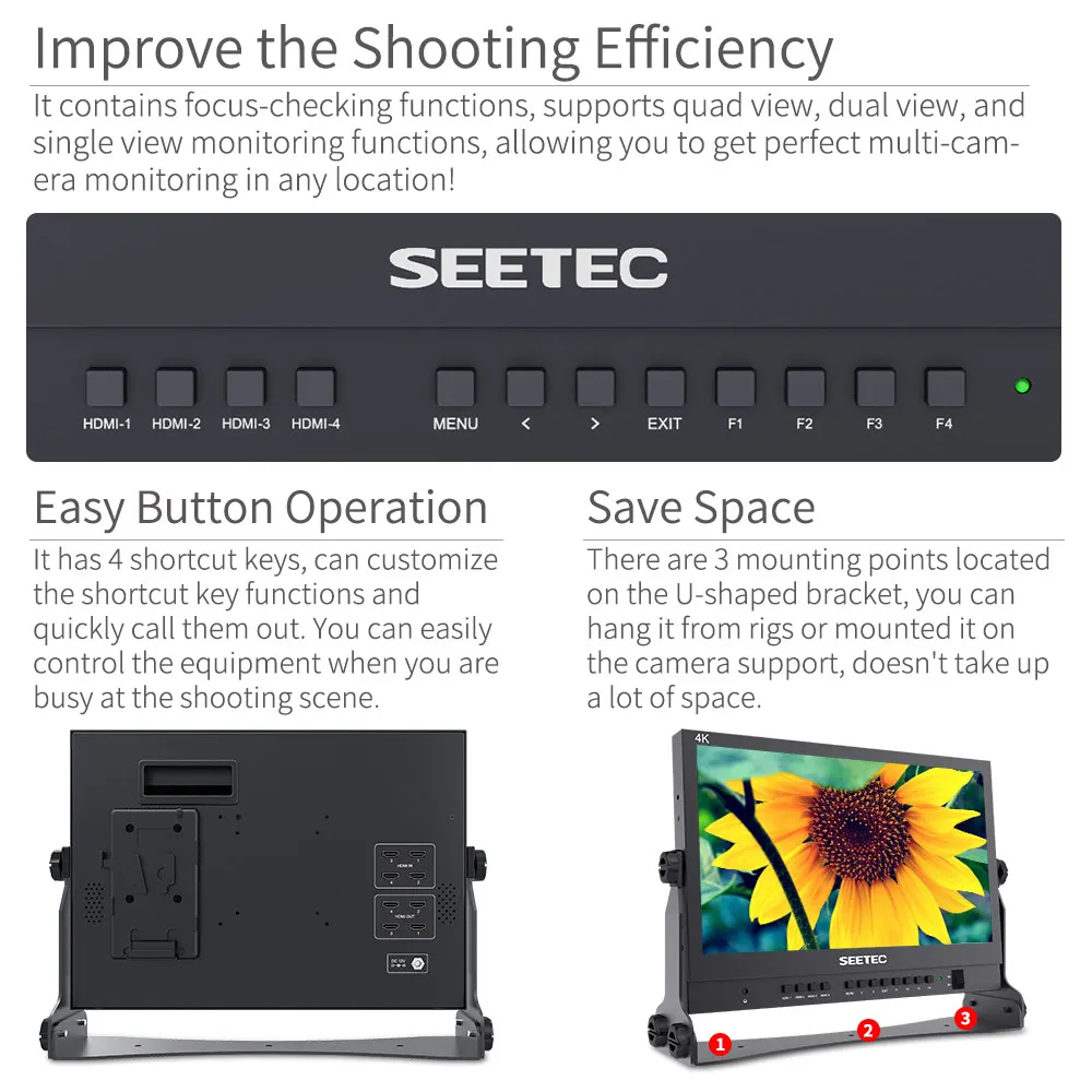 شاشة بث مباشر مقاس 15.6 بوصة من SEETEC شاشة رباعية سبليت 4 مدخل HDMI مخرج كامل HD 1920x1080 لمحول ATEM Mini