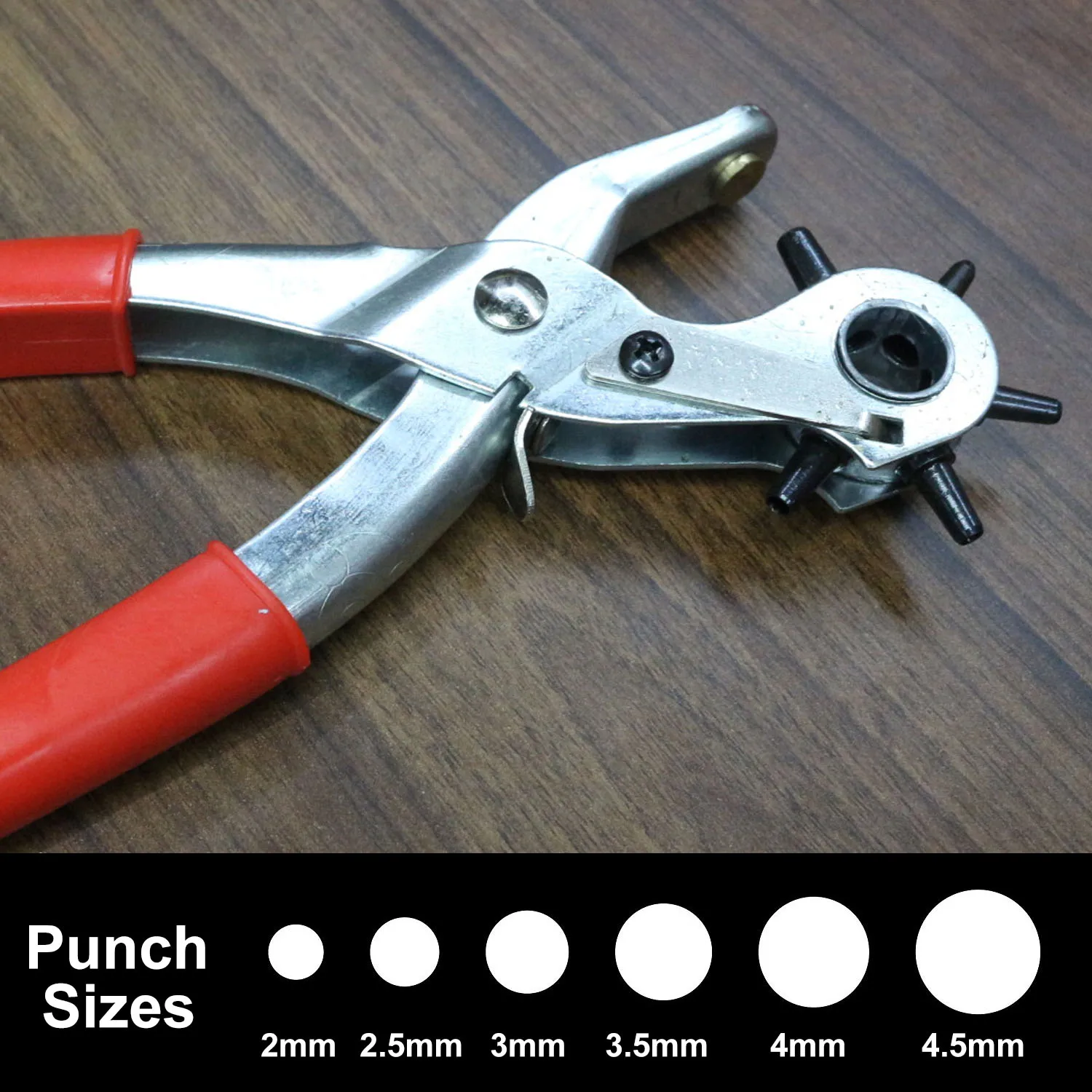 

Leather Hole Punch Tool Heavy Duty 6 Size Revolving Hand Pliers Belt Holes Leather Puncher for Belt Adjustment DIY Crafts