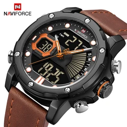 Luxury Watches for Men NAVIFORCE Digital Chronograph Quartz Alarm Clock Military Sport Waterproof Leather Strap Wrist Watch Male