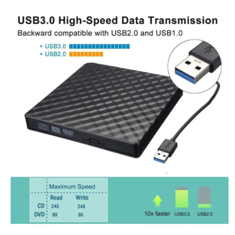 Corrugated external USB3.0 DVD portable burner RW CD burner ultra-thin optical disc drive burner reader player suitable for lapt