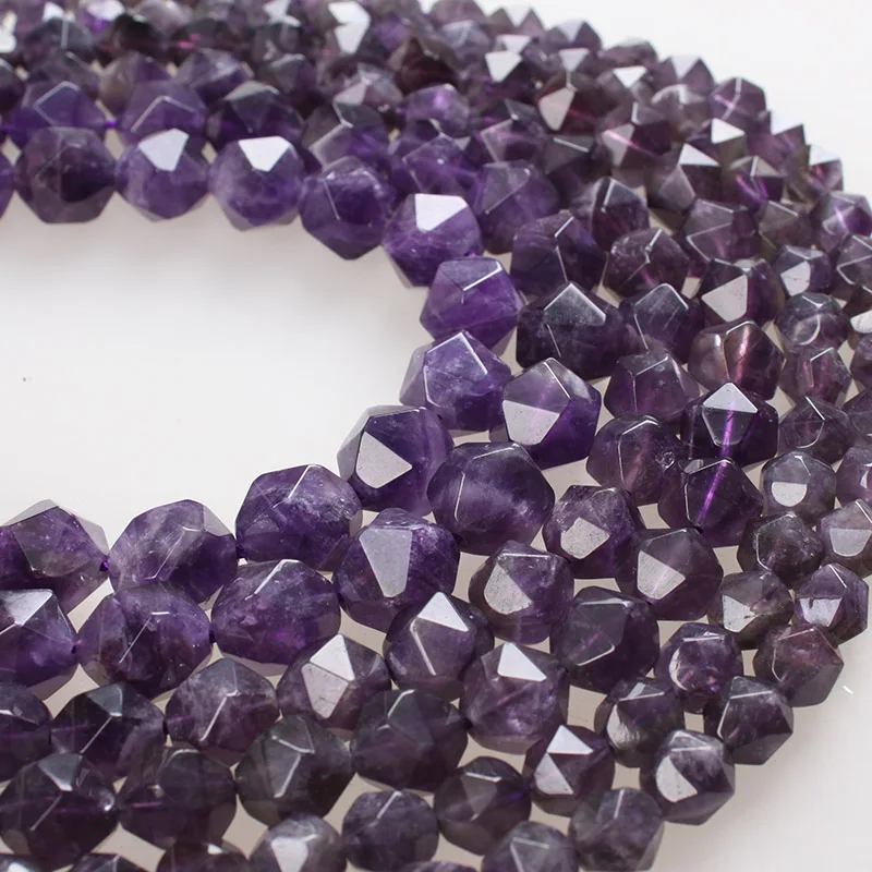 

Natural Stone Beads Big Faceted Rock Crystal Purple Amethyst Loose Beads 6 8 10 12mm Beads For Bracelets Necklace Jewelry Making