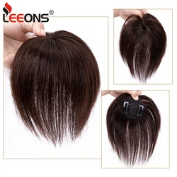 Leeons-Pinzas sintéticas para mujer, postizos rectos de parte libre para pérdida de cabello suave, cubierta de volumen, color negro