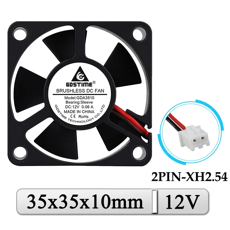 2Pcs Gdstime DC 12V Fan 35x35x10mm 35mm Mini Axial Cooler Fan 35mmx10mm 3.5cm Laptop Micro Brushless Cooling Fan