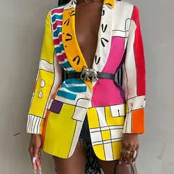 Blazer estampado de botão único para mulheres, blazers elegantes, casacos femininos, tops elegantes, jaqueta de rua alta, 2021