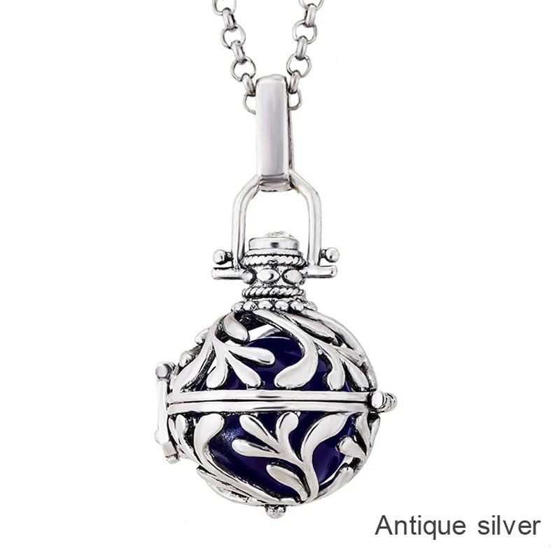 Sweater Necklace Mexican Angel Caller Bola Harmony Ball Wish Box Leaf Silver Color ( Fit Beads Size: 16mm ) 82.5cm Long, 1 PC