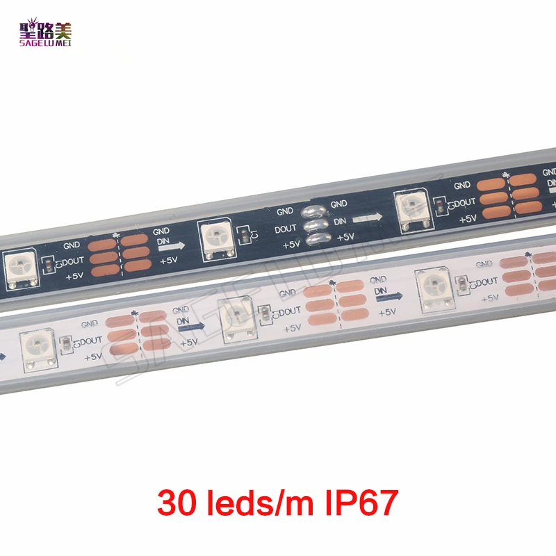 Imagem -03 - Leds m Ws2812ic 30 60 144 Pixels Led Endereçáveis Dc5v Cor Sonho Luz de Tira Led Inteligente 1m 4m 5m Ws2812b Preto Branco 30 60 144