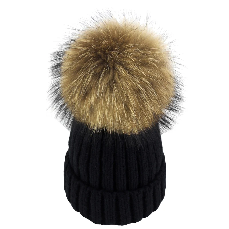 mink and fox fur ball cap pom poms winter hat for women girl \'s hat knitted beanies cap brand new thick female cap 50-54-60CM