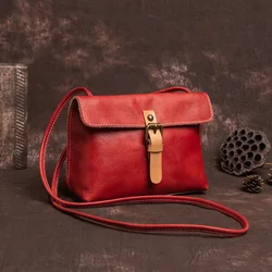 Highend Vintage Red Coffee Yellow Full Grain Genuine Leather Mini Women Messenger Bags For Phone Girl Female Shoulder Bag M0018