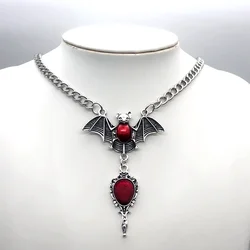 Gothic Hip Hop Y2k Jewelry Bat Cross Pendant Necklaces Vintage Scarlet Mirror Choker for Women Girls Party