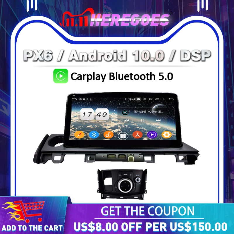 

Carplay PX6 10.25" DSP Android 11.0 4GB 64GB Car DVD Player GPS Navigation Wifi Bluetooth 5.0 RDS Radio For MAZDA 6 2017 2018