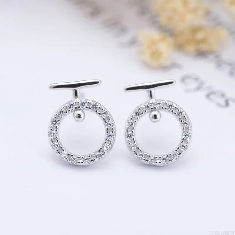 

RETTI Round zircon Stud Earrings For Women Fashion Girl Gift 925 Sterling Silver Jewelry allergy