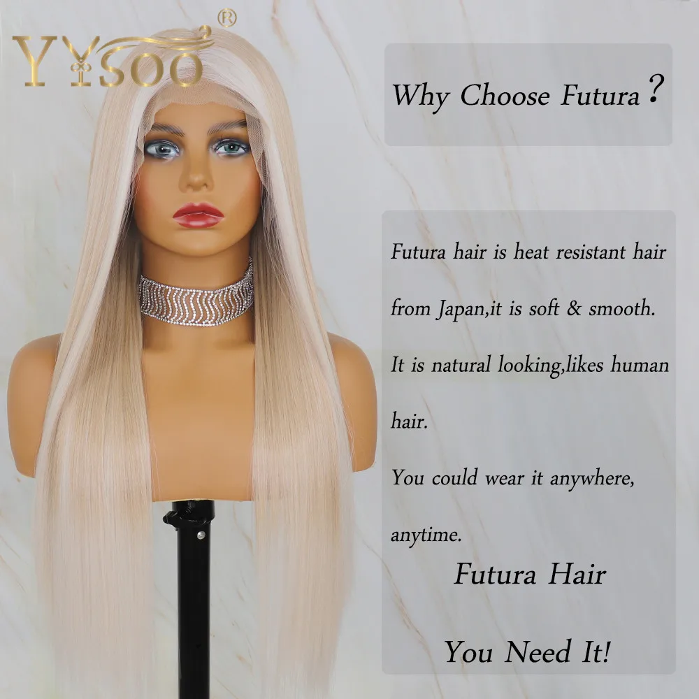 YYsoo Long 13x4 Futura Hair Baylayage Color Straight Synthetic Lace Front Wigs Babyhair Japan Futura Fiber Blonde Highlight Wigs