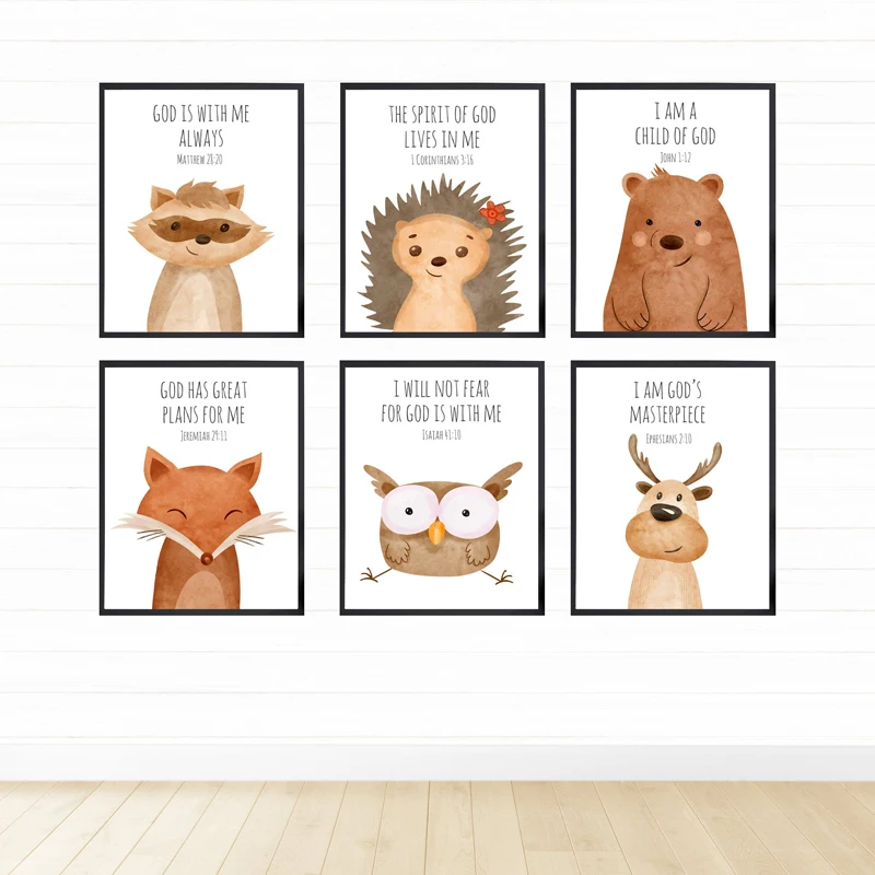 Hedgehog Fox Owl Cartoon Animal Painting Nursery Quotes Poster Canvas Print Wall Art Picture Nordic Kids Baby Bedroom Decor