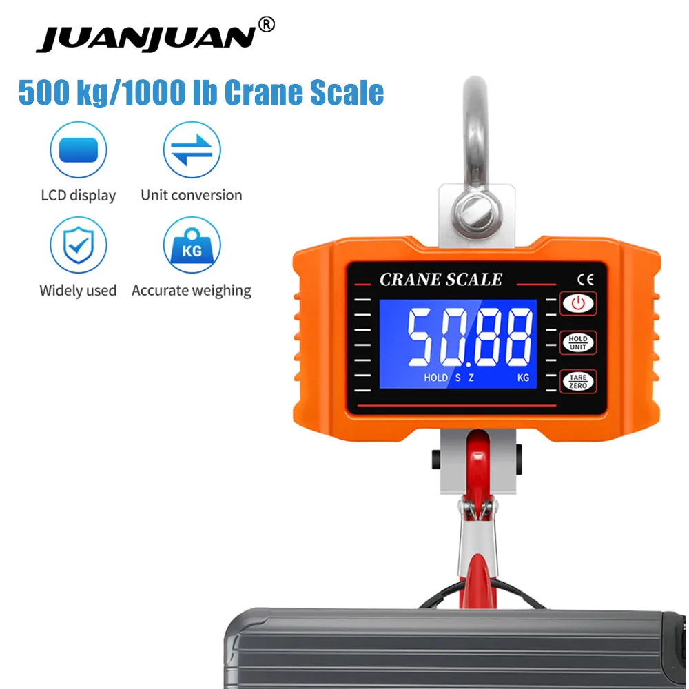 Digital Scale 500kg/1000 lb Crane Scale Industrial Heavy Duty High Accuracy Electronic Hook Hanging Scale OCS-05-S Balance 50%