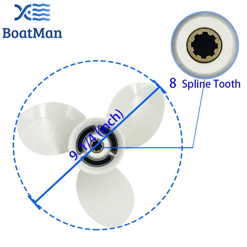 BoatMan® Propeller For Yamaha Outboard Motor 9.9-20HP 9 1/4x10 Aluminum 8 Tooth Spline 63V-45952-10-EL Engine Part