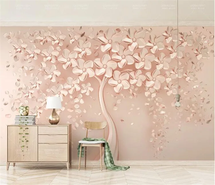 

Custom Any Size Wall Cloth Elegant Luxury Rose Gold Flower Tree Photo Wallpapers Living Room Sofa Wall Home Decor 3D Large Mural