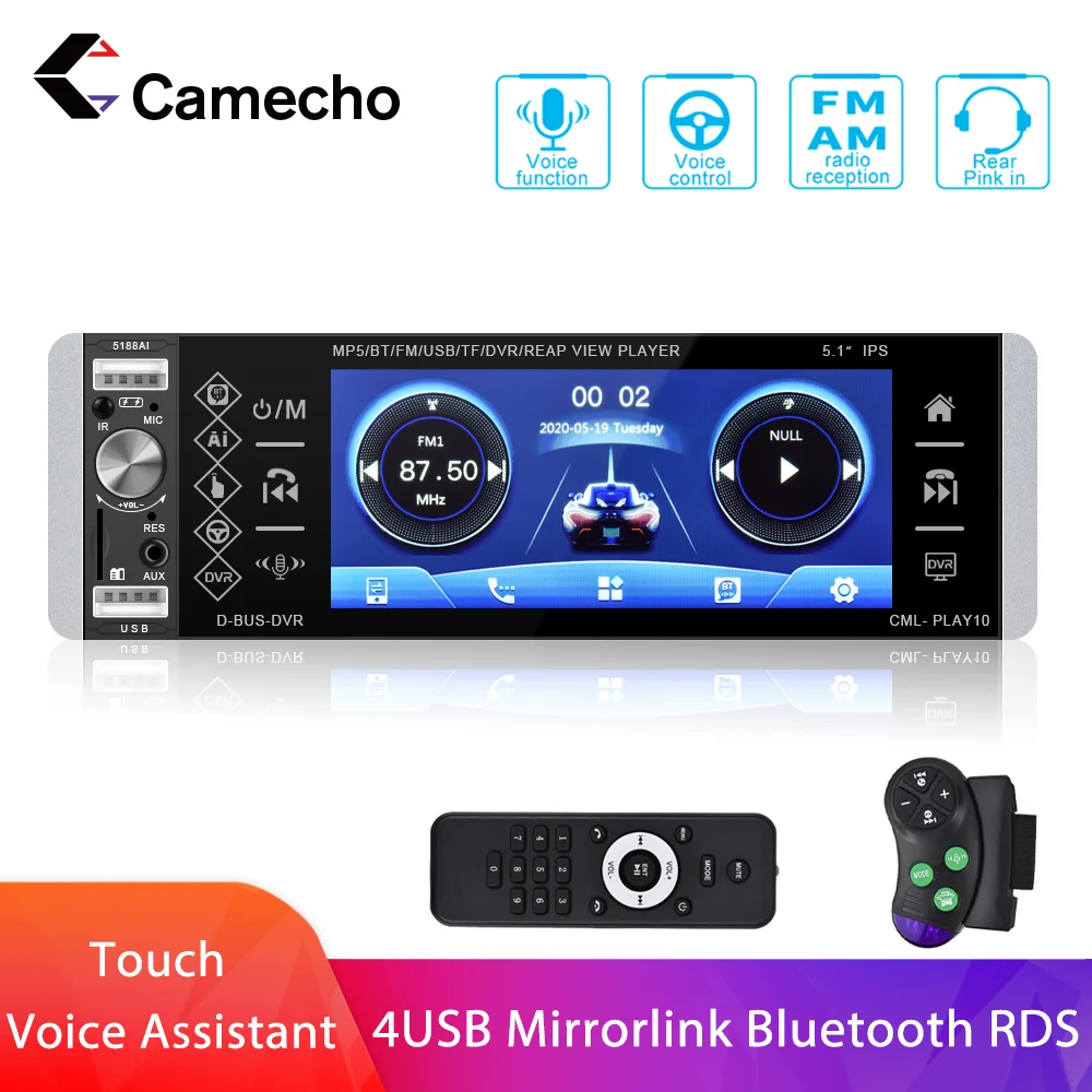 

Camecho 1 Din RDS Car Touch Radio Universal FM 4USB Voice Assistant MP5 Player Support Mirrorlink Bluetooth SD DVR