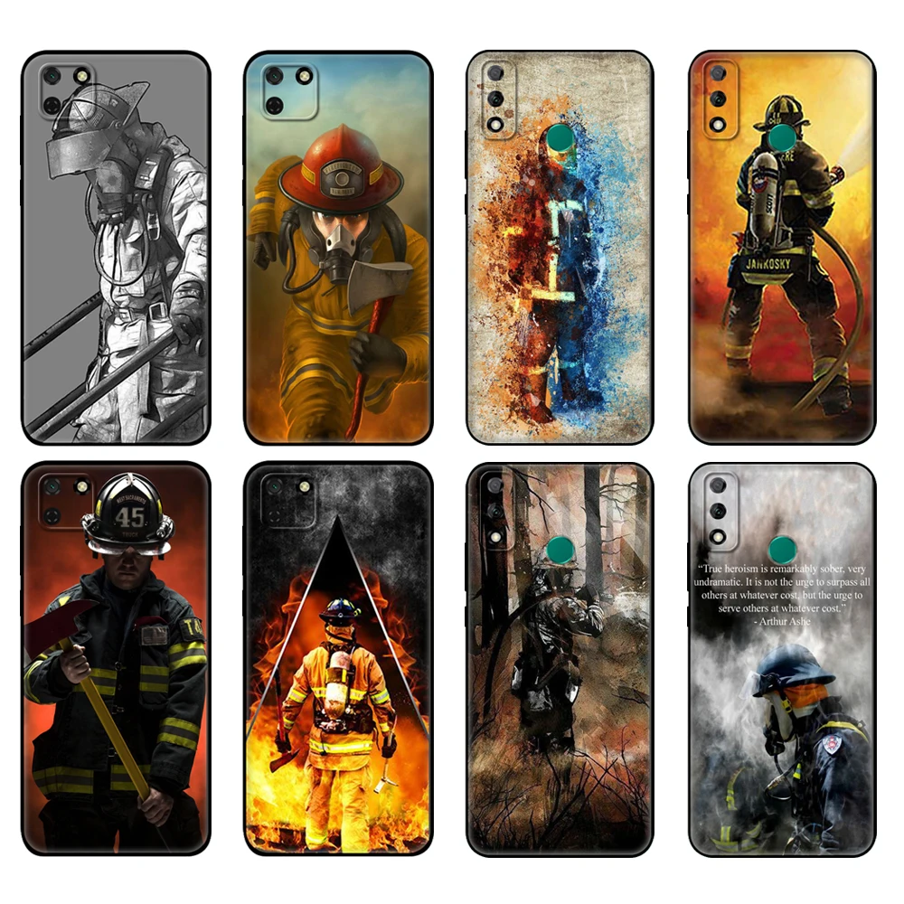 Black tpu Case For Huawei Y9S Y6S Y8S Y5P Y7P Y8P Case For Huawei Y5 lite Prime 2018 Y6 2019 Cover Firefighter Heroes Fireman