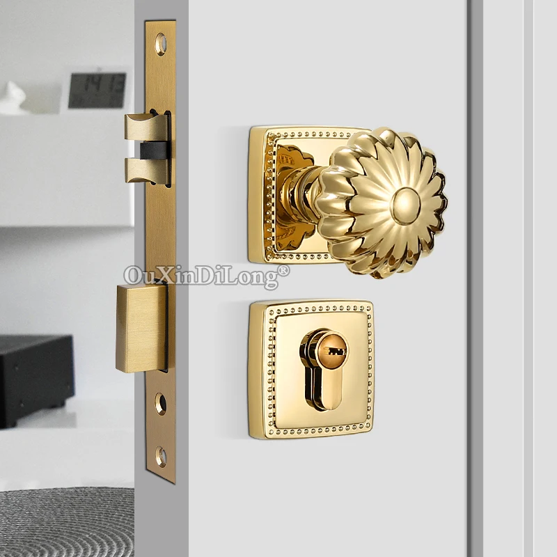 Luxury French Round Door Knobs Lock Set Security Interior Entrance Room Door Locks + 3 Keys Black/Gray/Gold