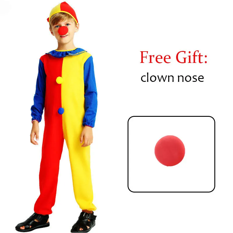 Umorden Kids Children Top Fun Circus Clown Costume for Girls Boys Purim Carnival Halloween Fancy Dress Fantasia