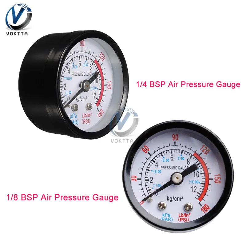 Bar Air Pressure Gauge 13mm 1/4 1/8 BSP Thread 0-180 PSI 0-12 Manometer Double Scale For Air Compressor Iron Diameter about 52mm