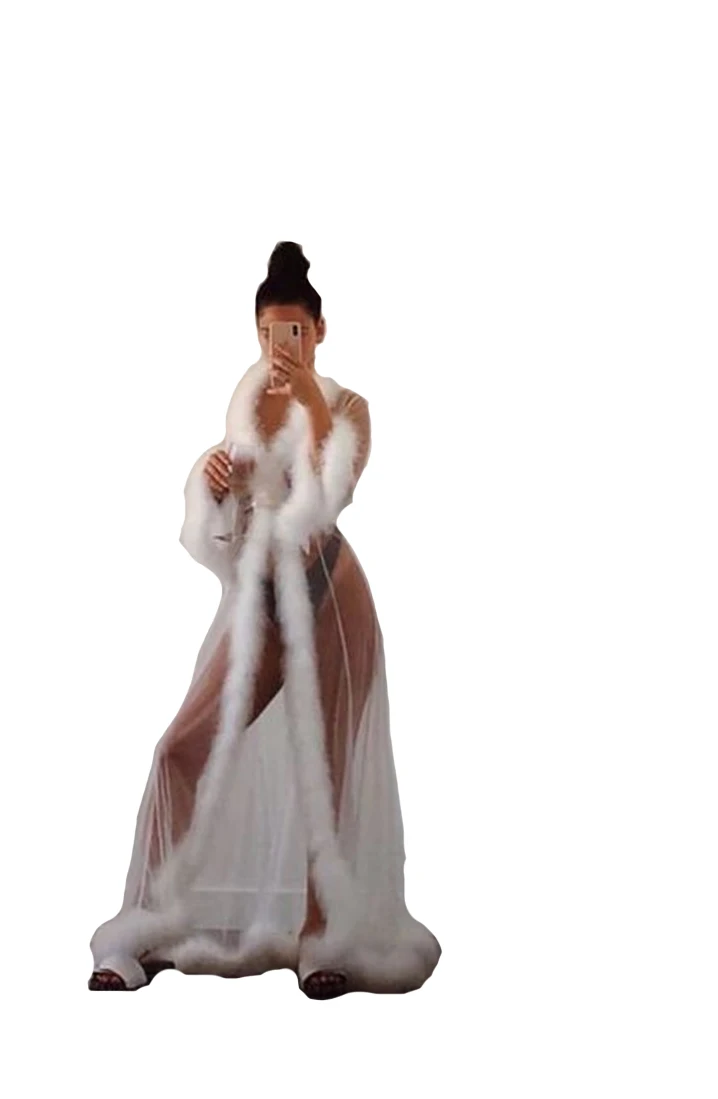 Sexy Illusion Pajamas Women Sleepwear Colorful Tulle Illusion Homewear Bridal Gowns Custom Made Party Pajama