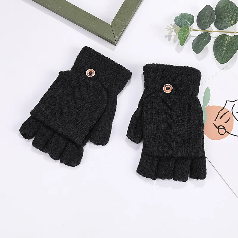 Gants tricotés épais à rabat pour femme, à la mode, hiver