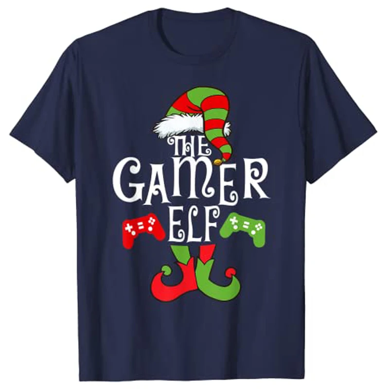 Gamer Elf Family Matching Christmas Funny Gaming Pajama PJ T-Shirt Graphic Tee Shirts