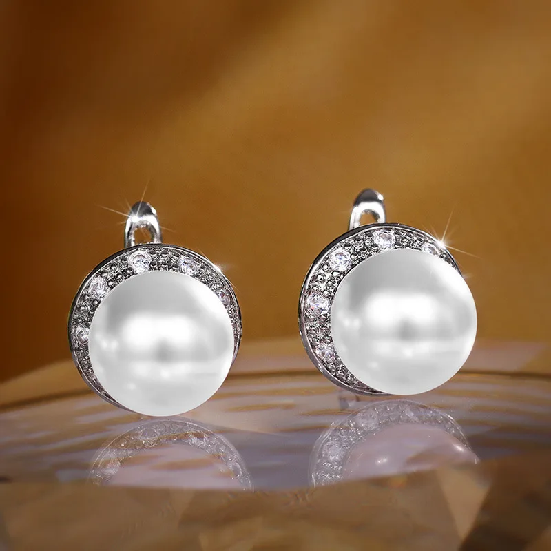 Trendy Female Earrings 925 Silver Needle Round Single Zircon Freshwater Pearl Earrings For Women Jewelry Girl Gift Wholesale