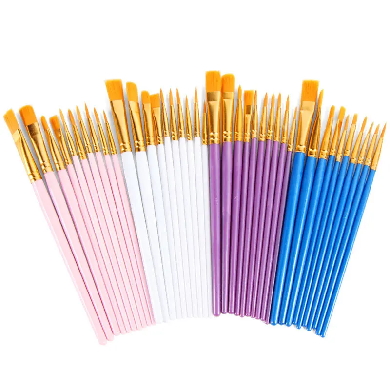 Lonely Finger 10pcs Artist Paint Brushes Set Nylon Hair Plastic Handle for Acrylic Oil Watercolor Professional Art Painting Kit