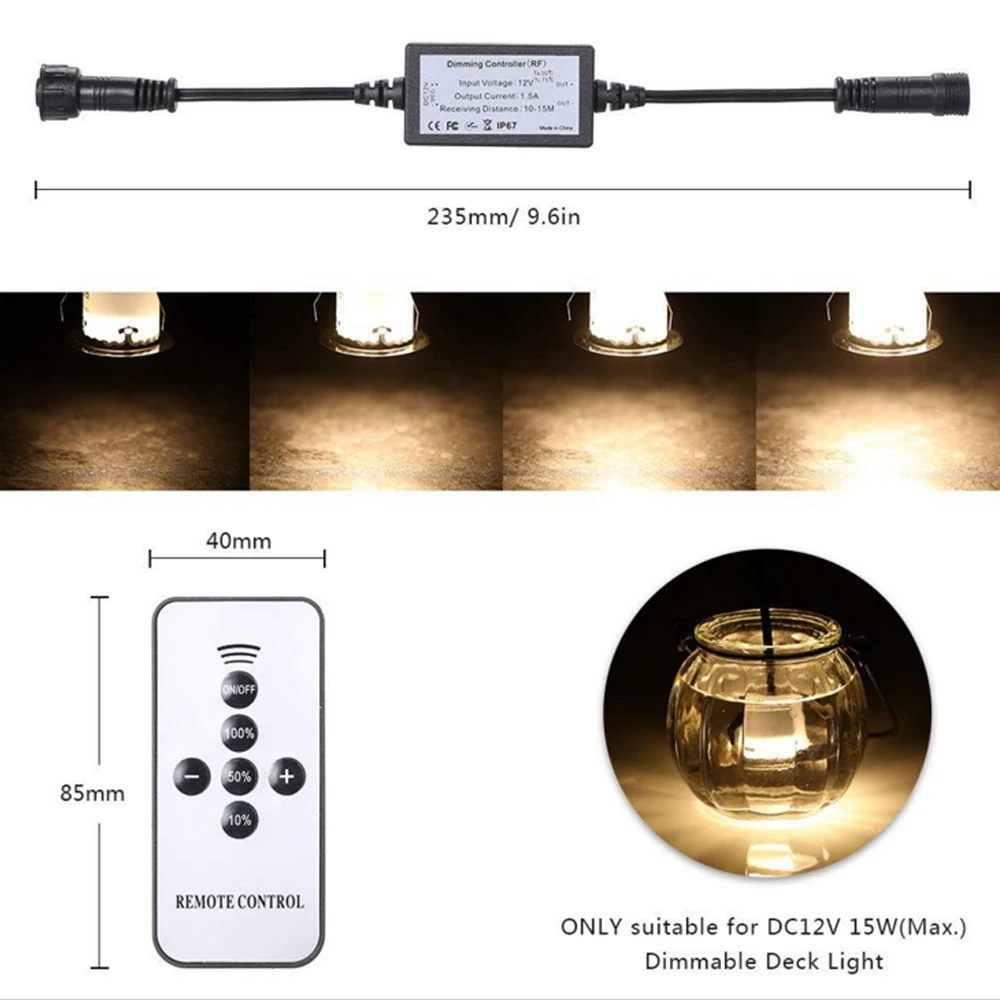 DC5-24V 15W Single Color Deck Light RF Dimmer with Remote Control Controller IP67 Waterproof for dimmable led deck lights