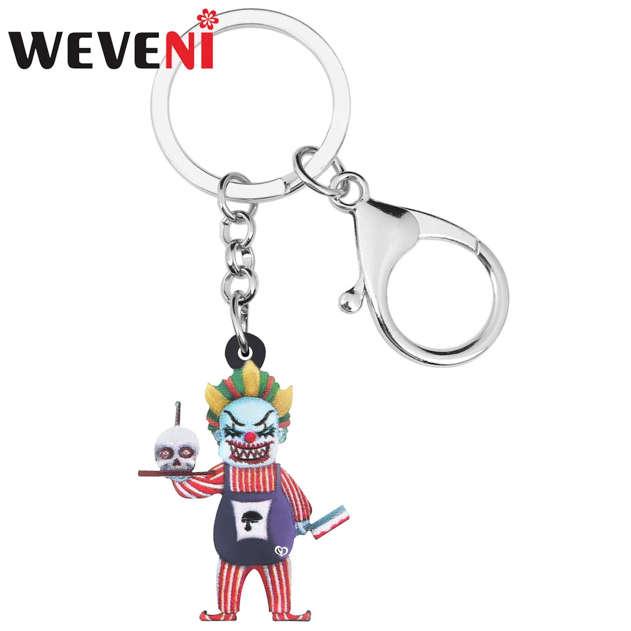 WEVENI Acrylic Halloween Clown Keychains Print Trouser Keyring Key Chain Jewelry For Women Kids Girls Unique Gift Accessories