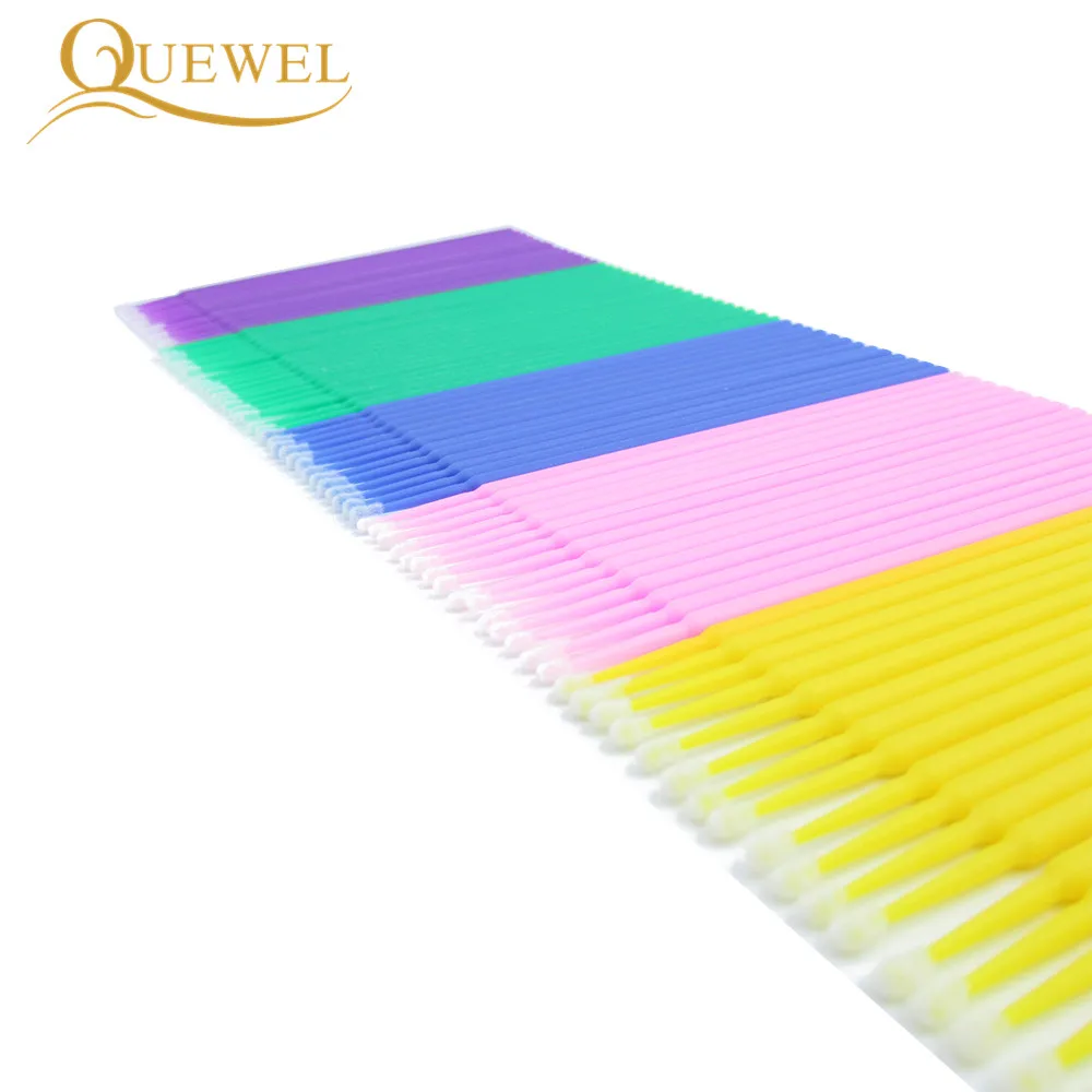 Quewel 100 قطعة/الحقيبة فرش رمش تمديد دائم مايكرو ماكياج سهل الإزالة فرشاة الفردية التطبيق ماسكارا إزالة أدوات