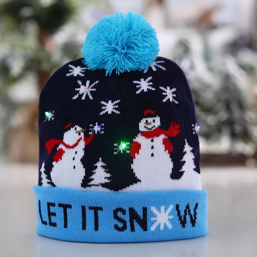 New Year LED Knitted Christmas Hat Sweater Beanie Light Up Illuminate Warm Hat For Kids Adults New Year Christmas Decor