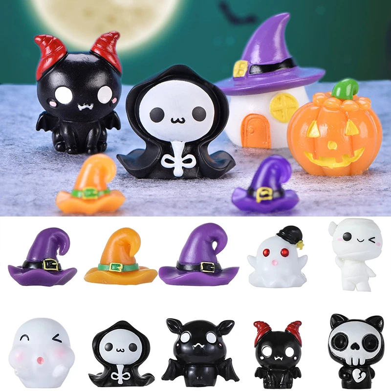 1PC Halloween Micro Landscape Miniature Figurines Resin Craft Mini Fairy Garden Ornaments Cute Pumpkin Ghost Vampire Decoration